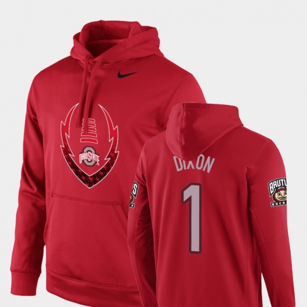 Ohio State Buckeyes Johnnie Dixon Men's #1 Icon Performance Scarlet Circuit College Football Hoodie 2404TFOT2